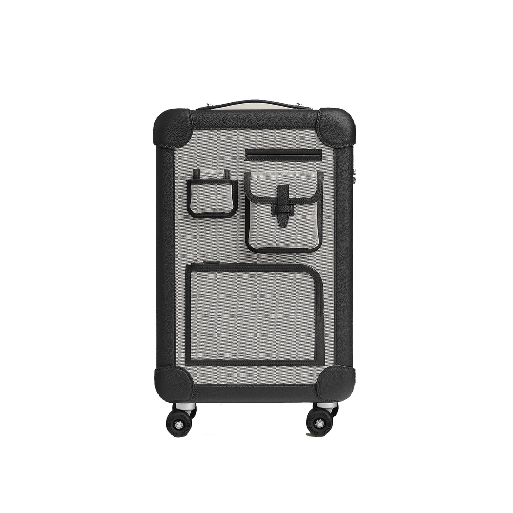 Herms RMS Cargo Cabin Suitcase made of toile canvas and black leather