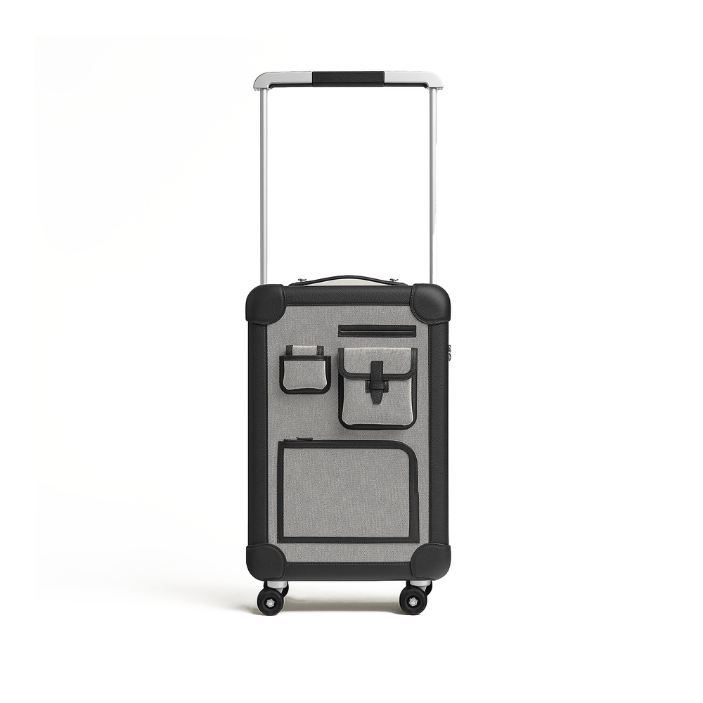 Herms RMS Cargo Cabin Suitcase made of toile canvas and black leather